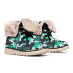 Teal And Black Camouflage Print Winter Boots