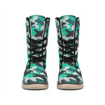 Teal And Black Camouflage Print Winter Boots