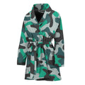 Teal And Black Camouflage Print Women's Bathrobe