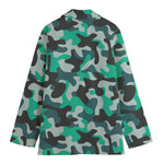 Teal And Black Camouflage Print Women's Cotton Blazer
