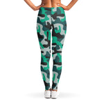 Teal And Black Camouflage Print Women's Leggings
