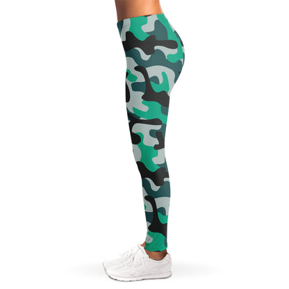 Teal And Black Camouflage Print Women's Leggings