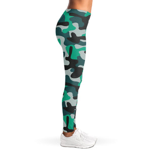 Teal And Black Camouflage Print Women's Leggings