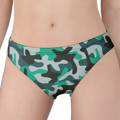 Teal And Black Camouflage Print Women's Panties