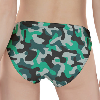 Teal And Black Camouflage Print Women's Panties
