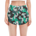 Teal And Black Camouflage Print Women's Split Running Shorts