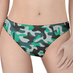 Teal And Black Camouflage Print Women's Thong