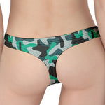 Teal And Black Camouflage Print Women's Thong