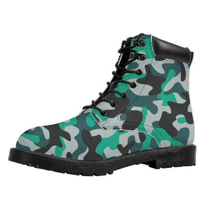 Teal And Black Camouflage Print Work Boots