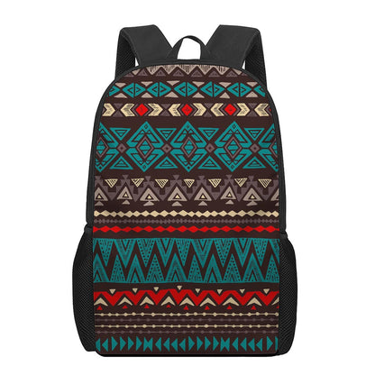 Teal And Brown Aztec Pattern Print 17 Inch Backpack