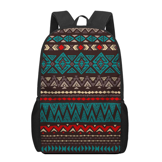 Teal And Brown Aztec Pattern Print 17 Inch Backpack
