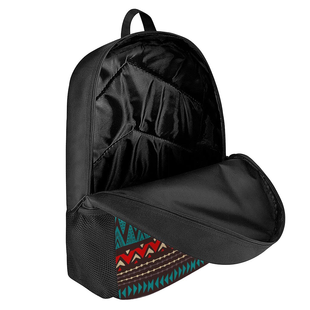 Teal And Brown Aztec Pattern Print 17 Inch Backpack