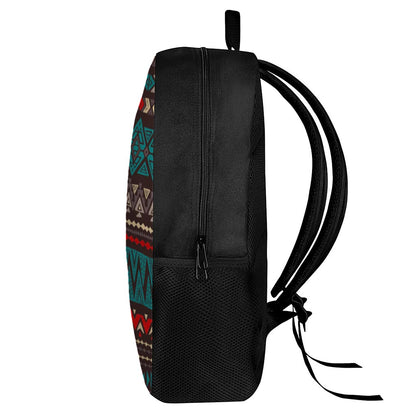 Teal And Brown Aztec Pattern Print 17 Inch Backpack
