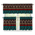 Teal And Brown Aztec Pattern Print 3 Piece Kitchen Curtains