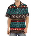 Teal And Brown Aztec Pattern Print Aloha Shirt