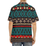 Teal And Brown Aztec Pattern Print Aloha Shirt