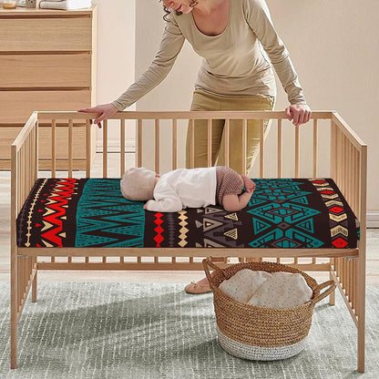 Teal And Brown Aztec Pattern Print Baby Crib Sheet