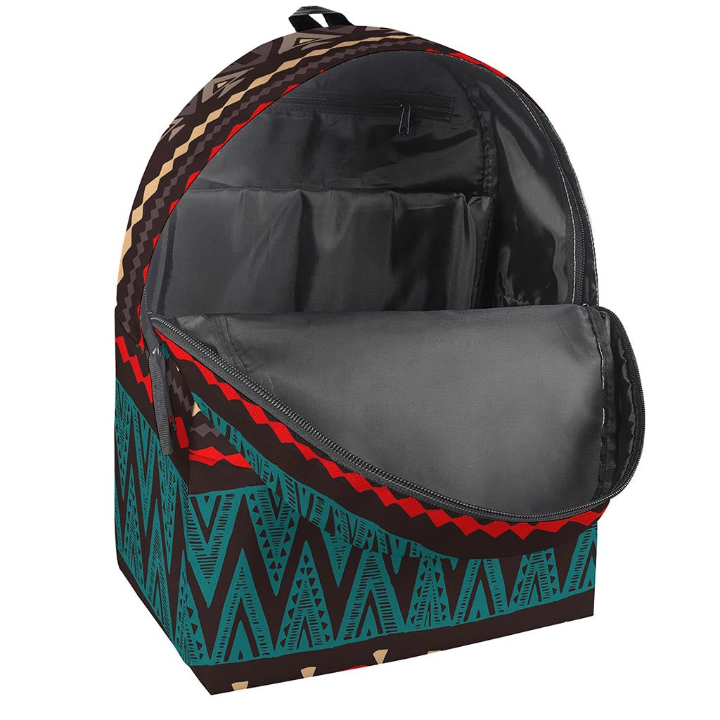 Teal And Brown Aztec Pattern Print Backpack