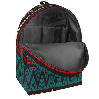 Teal And Brown Aztec Pattern Print Backpack