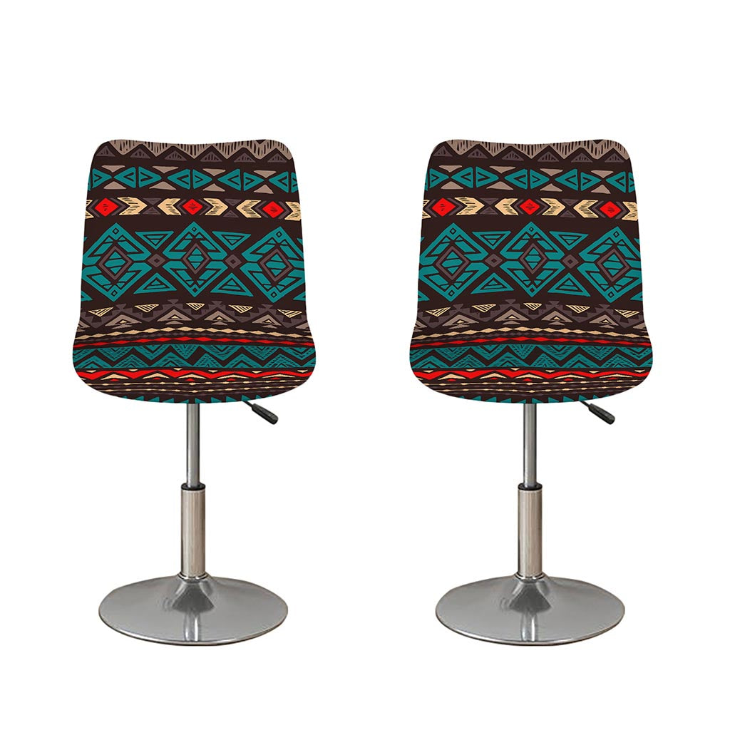 Teal And Brown Aztec Pattern Print Bar Stool Covers