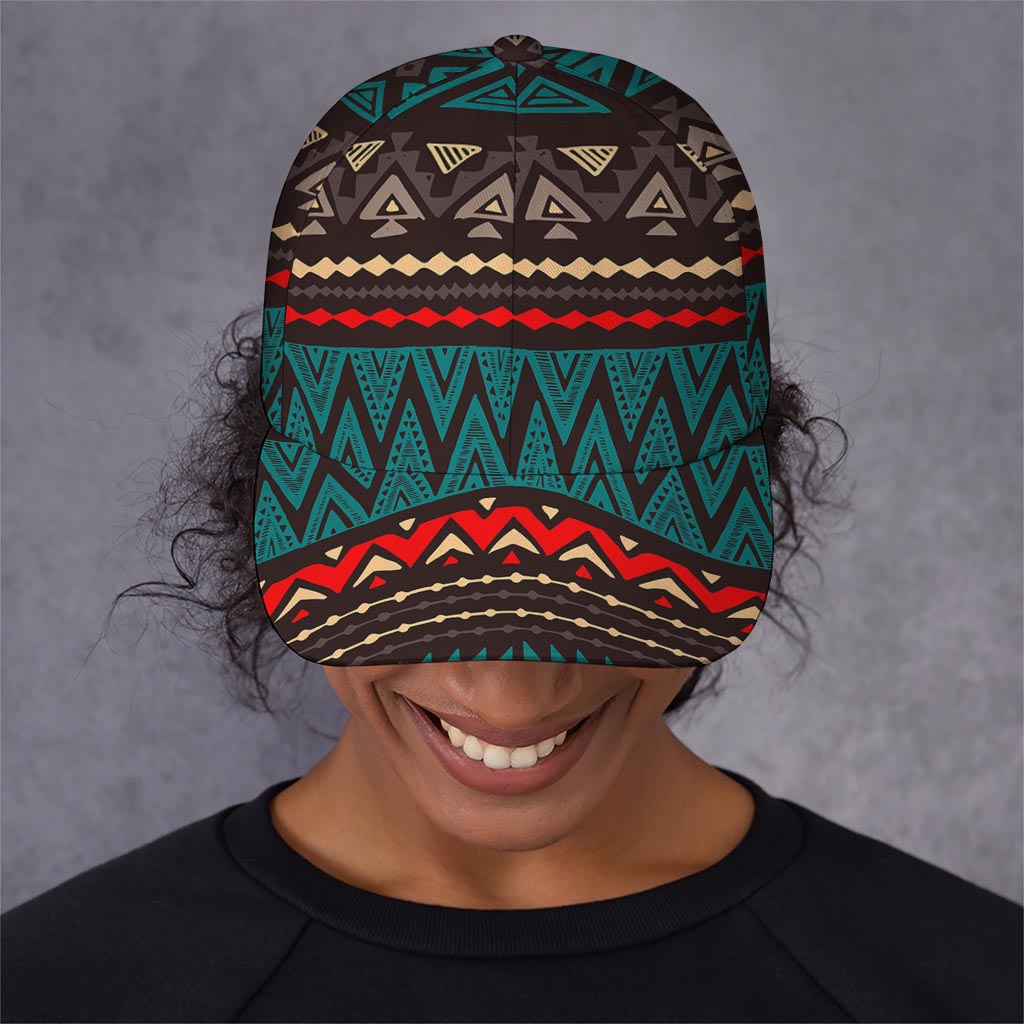 Teal And Brown Aztec Pattern Print Baseball Cap