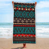 Teal And Brown Aztec Pattern Print Beach Towel