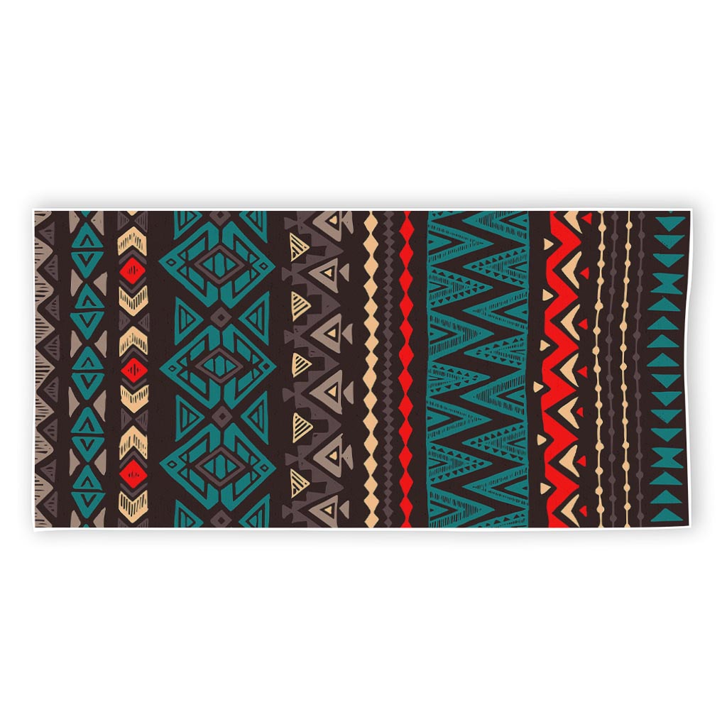 Teal And Brown Aztec Pattern Print Beach Towel