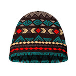 Teal And Brown Aztec Pattern Print Beanie