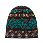 Teal And Brown Aztec Pattern Print Beanie