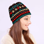 Teal And Brown Aztec Pattern Print Beanie