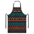 Teal And Brown Aztec Pattern Print Bib Apron With Pocket