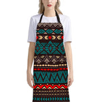 Teal And Brown Aztec Pattern Print Bib Apron With Pocket