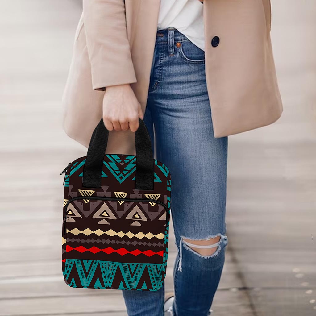 Teal And Brown Aztec Pattern Print Bible Tote Bag