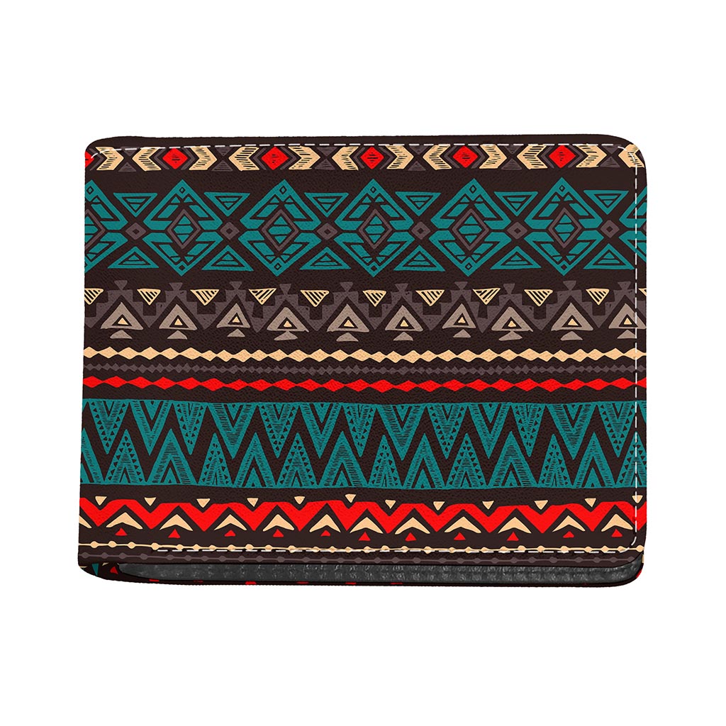 Teal And Brown Aztec Pattern Print Bifold Wallet