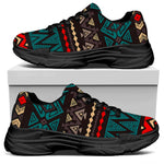 Teal And Brown Aztec Pattern Print Black Chunky Shoes