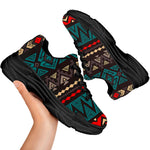 Teal And Brown Aztec Pattern Print Black Chunky Shoes