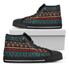 Teal And Brown Aztec Pattern Print Black High Top Sneakers