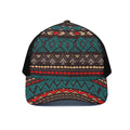 Teal And Brown Aztec Pattern Print Black Mesh Trucker Hat