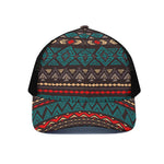 Teal And Brown Aztec Pattern Print Black Mesh Trucker Cap