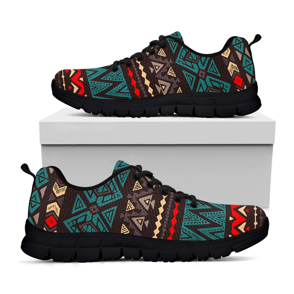 Teal And Brown Aztec Pattern Print Black Running Shoes