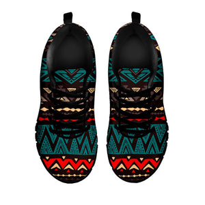 Teal And Brown Aztec Pattern Print Black Running Shoes