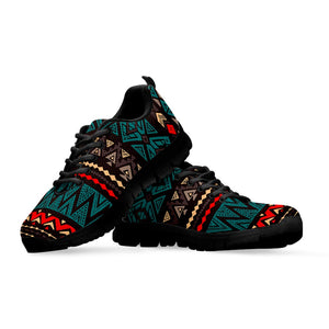 Teal And Brown Aztec Pattern Print Black Running Shoes