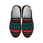 Teal And Brown Aztec Pattern Print Black Slip On Sneakers