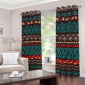 Teal And Brown Aztec Pattern Print Dimout Grommet Curtains