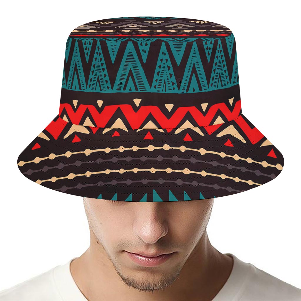 Teal And Brown Aztec Pattern Print Bucket Hat