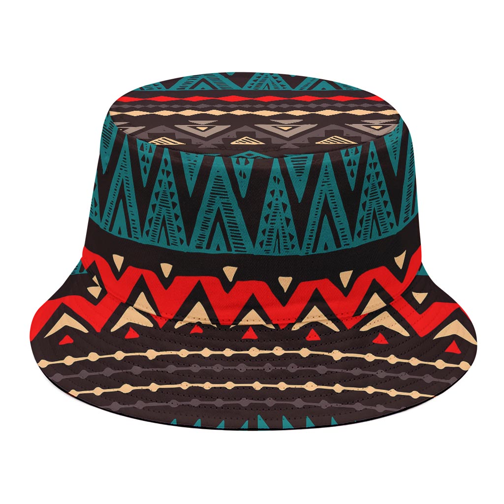 Teal And Brown Aztec Pattern Print Bucket Hat
