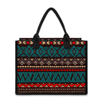 Teal And Brown Aztec Pattern Print Canvas Tote Bag