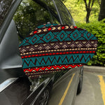Teal And Brown Aztec Pattern Print Car Side Mirror Covers