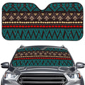 Teal And Brown Aztec Pattern Print Car Windshield Sun Shade