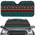 Teal And Brown Aztec Pattern Print Car Windshield Sun Shade